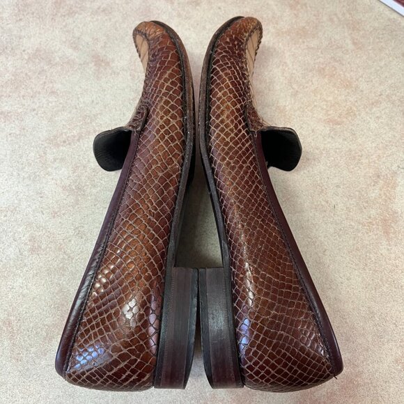 Escada Dark Brown & Bronze/Gold Faux Snake Print Loafers Moccasins Flats - Picture 7 of 16